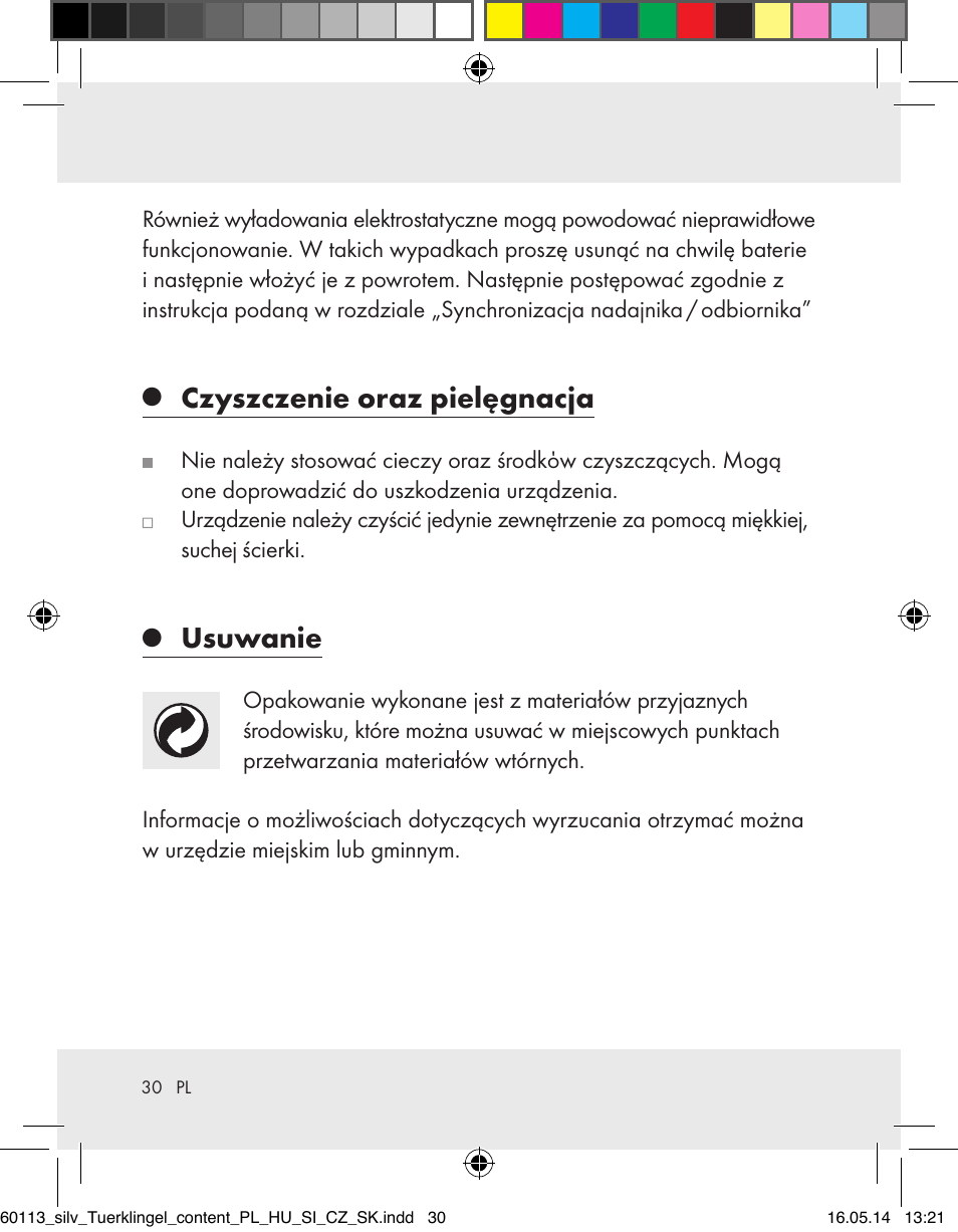 Czyszczenie oraz pielęgnacja, Usuwanie | Silvercrest Z32155 User Manual | Page 30 / 103