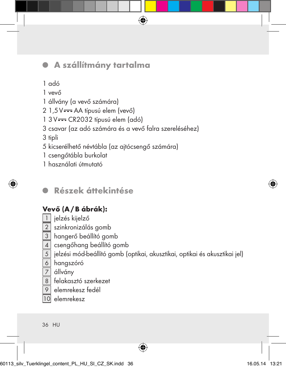 A szállítmány tartalma, Részek áttekintése | Silvercrest Z32155 User Manual | Page 36 / 103