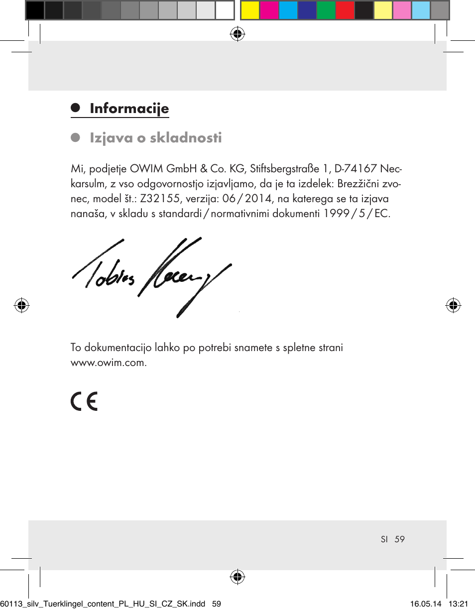 Informacije, Izjava o skladnosti | Silvercrest Z32155 User Manual | Page 59 / 103
