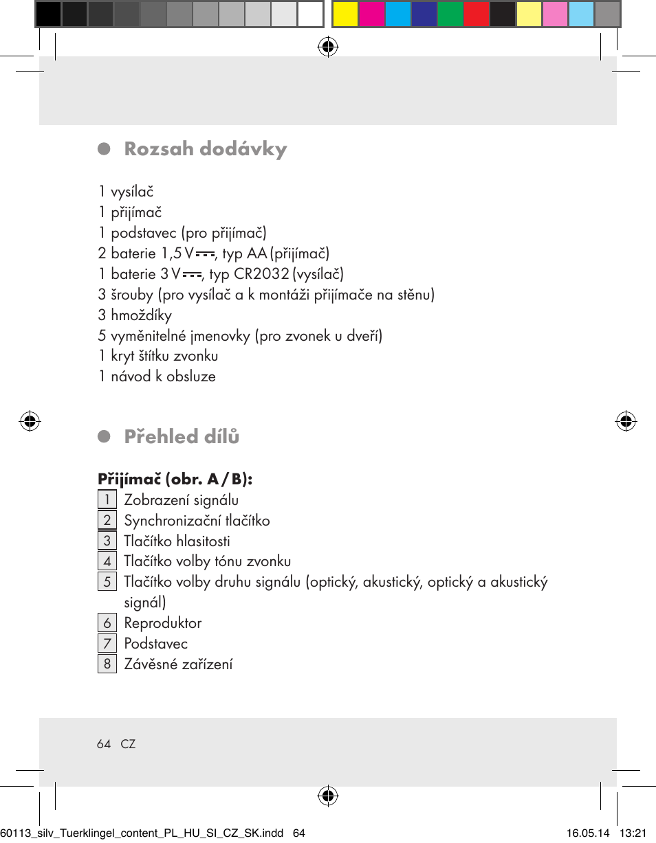 Rozsah dodávky, Přehled dílů | Silvercrest Z32155 User Manual | Page 64 / 103