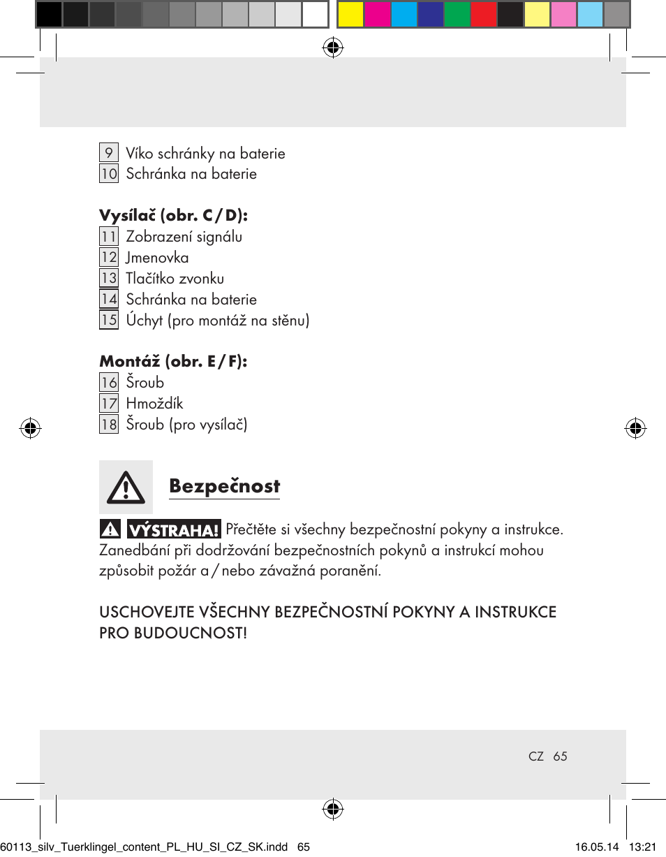 Bezpečnost | Silvercrest Z32155 User Manual | Page 65 / 103