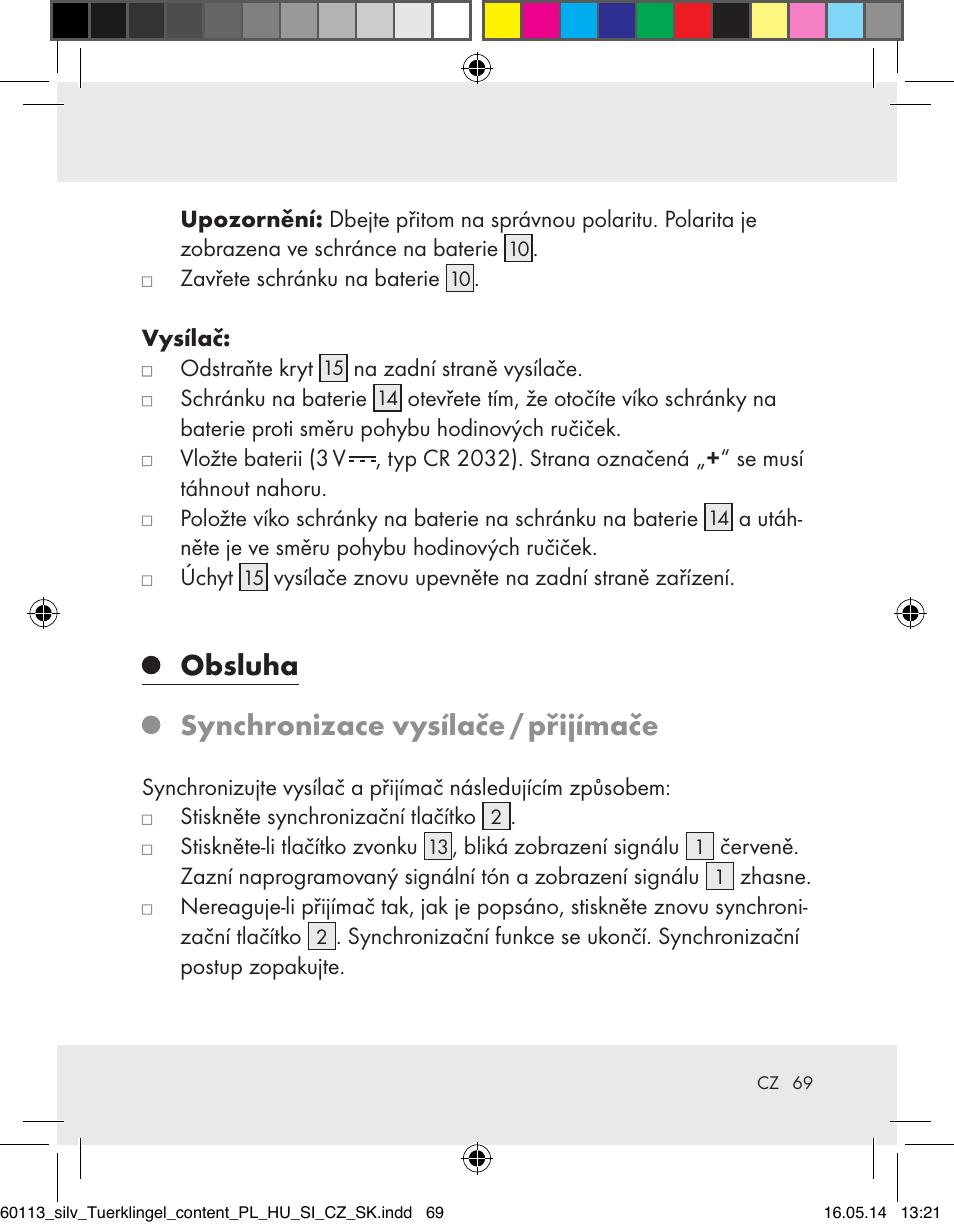 Obsluha synchronizace vysílače / přijímače | Silvercrest Z32155 User Manual | Page 69 / 103