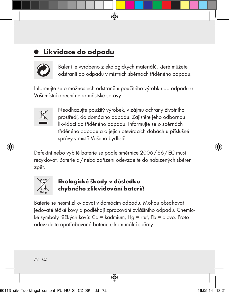 Likvidace do odpadu | Silvercrest Z32155 User Manual | Page 72 / 103