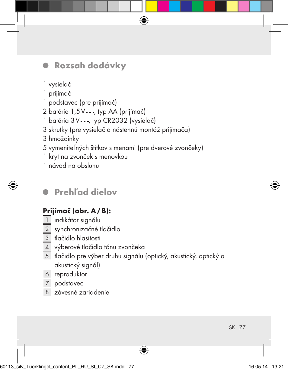 Rozsah dodávky, Prehľad dielov | Silvercrest Z32155 User Manual | Page 77 / 103