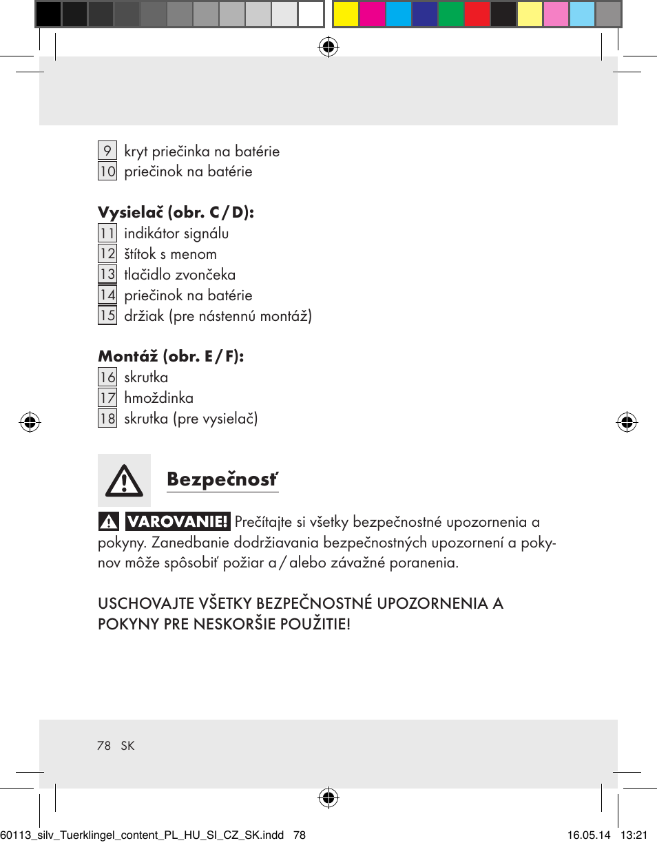 Bezpečnosť | Silvercrest Z32155 User Manual | Page 78 / 103