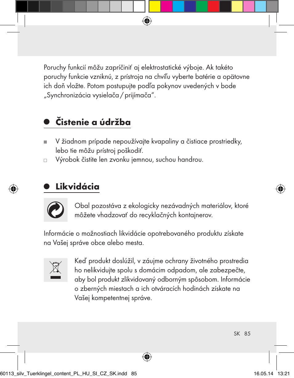 Čistenie a údržba, Likvidácia | Silvercrest Z32155 User Manual | Page 85 / 103
