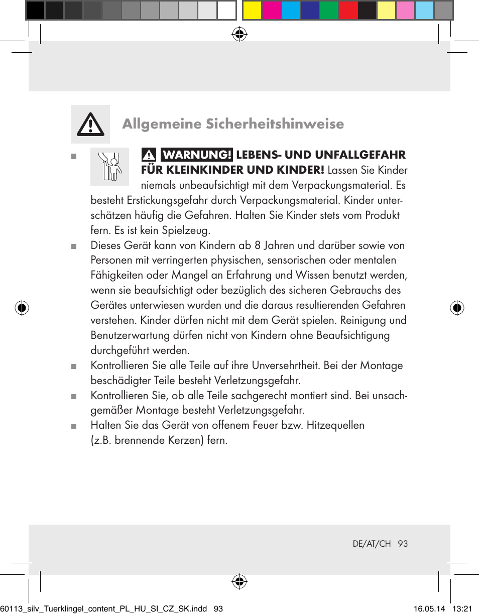 Allgemeine sicherheitshinweise | Silvercrest Z32155 User Manual | Page 93 / 103
