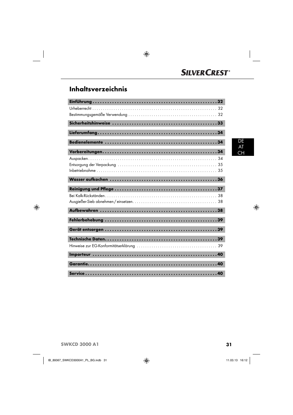 Silvercrest SWKCD 3000 A1 User Manual | Page 34 / 44