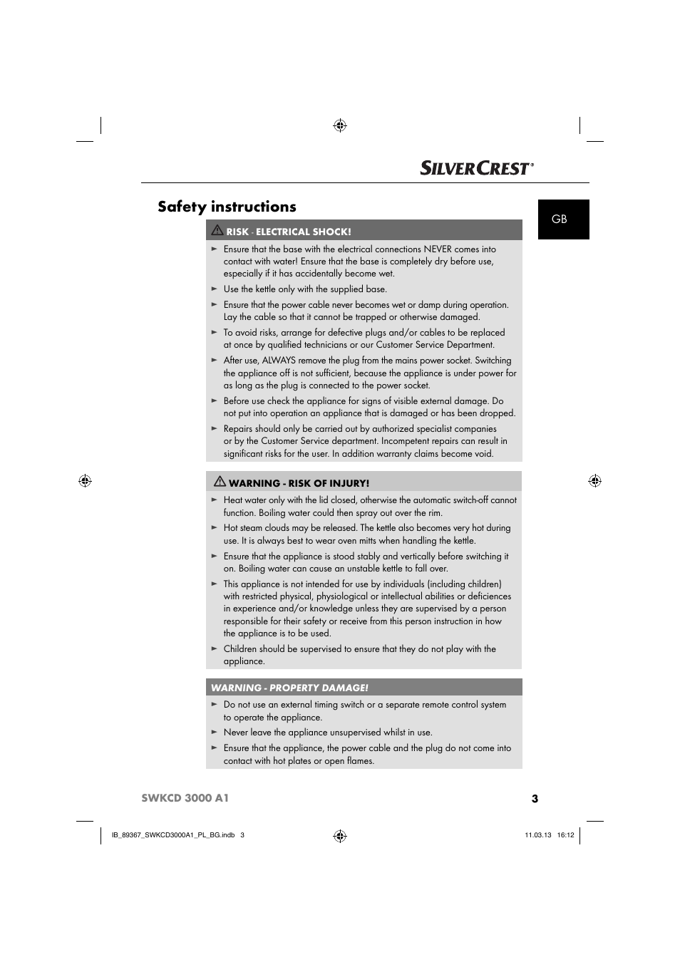 Safety instructions | Silvercrest SWKCD 3000 A1 User Manual | Page 6 / 44