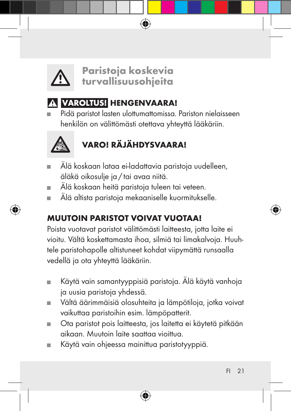 Paristoja koskevia turvallisuusohjeita | Silvercrest Z31436 User Manual | Page 21 / 41