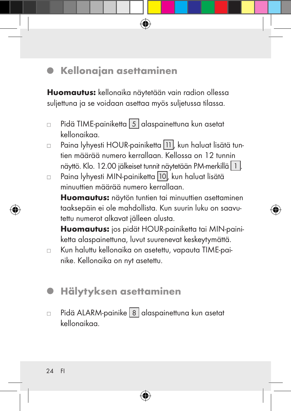 Kellonajan asettaminen, Hälytyksen asettaminen | Silvercrest Z31436 User Manual | Page 24 / 41