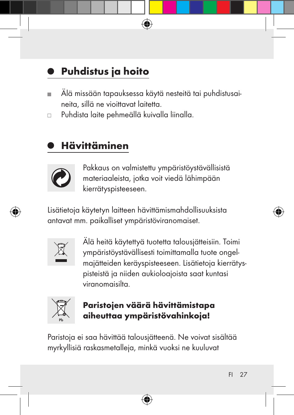 Puhdistus ja hoito, Hävittäminen | Silvercrest Z31436 User Manual | Page 27 / 41