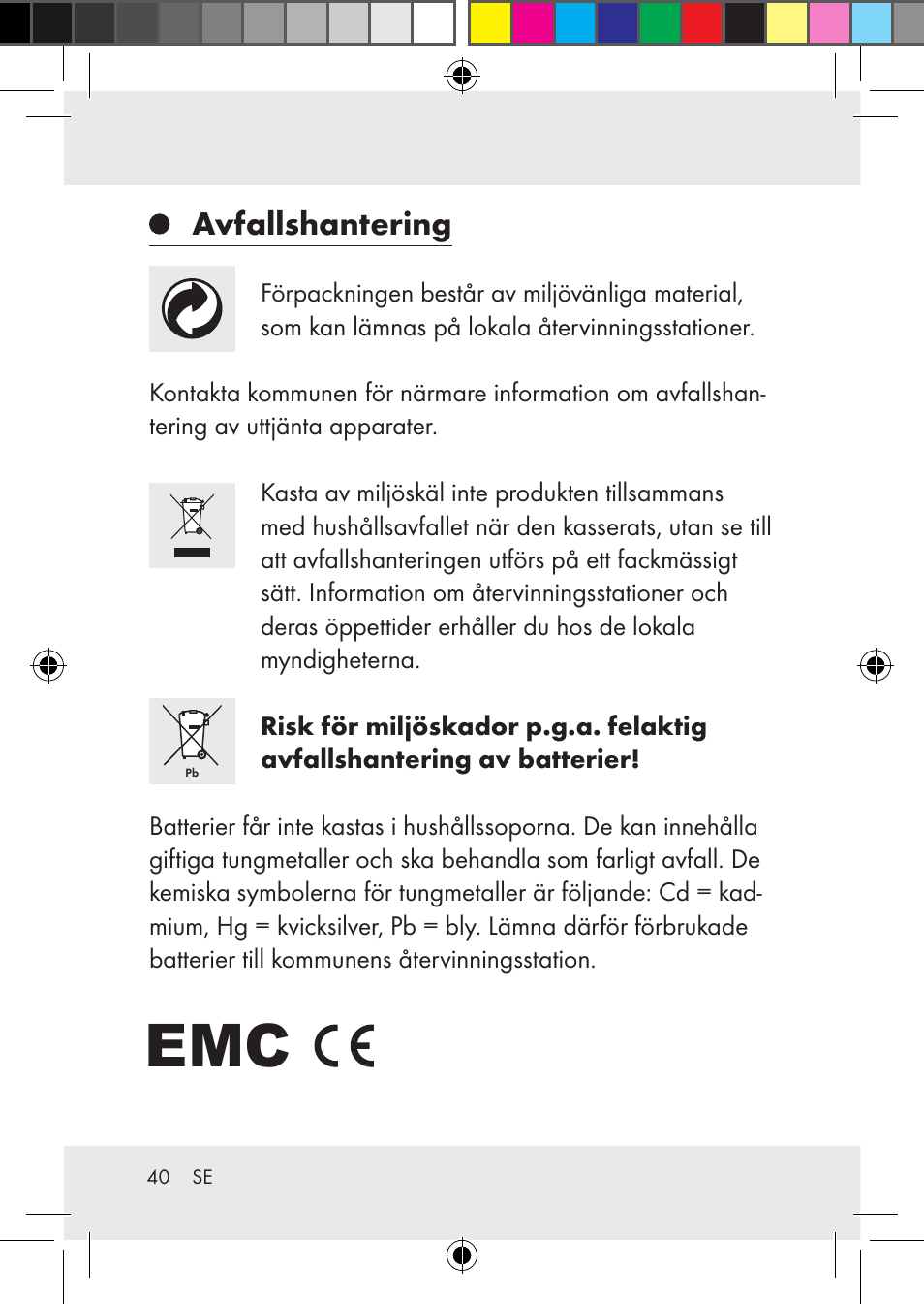 Avfallshantering | Silvercrest Z31436 User Manual | Page 40 / 41