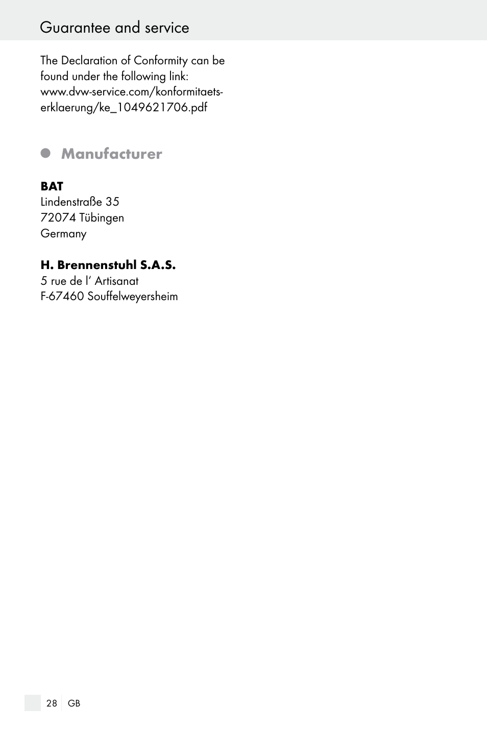 Guarantee and service, Manufacturer | Silvercrest Electrical Sockets User Manual | Page 28 / 29