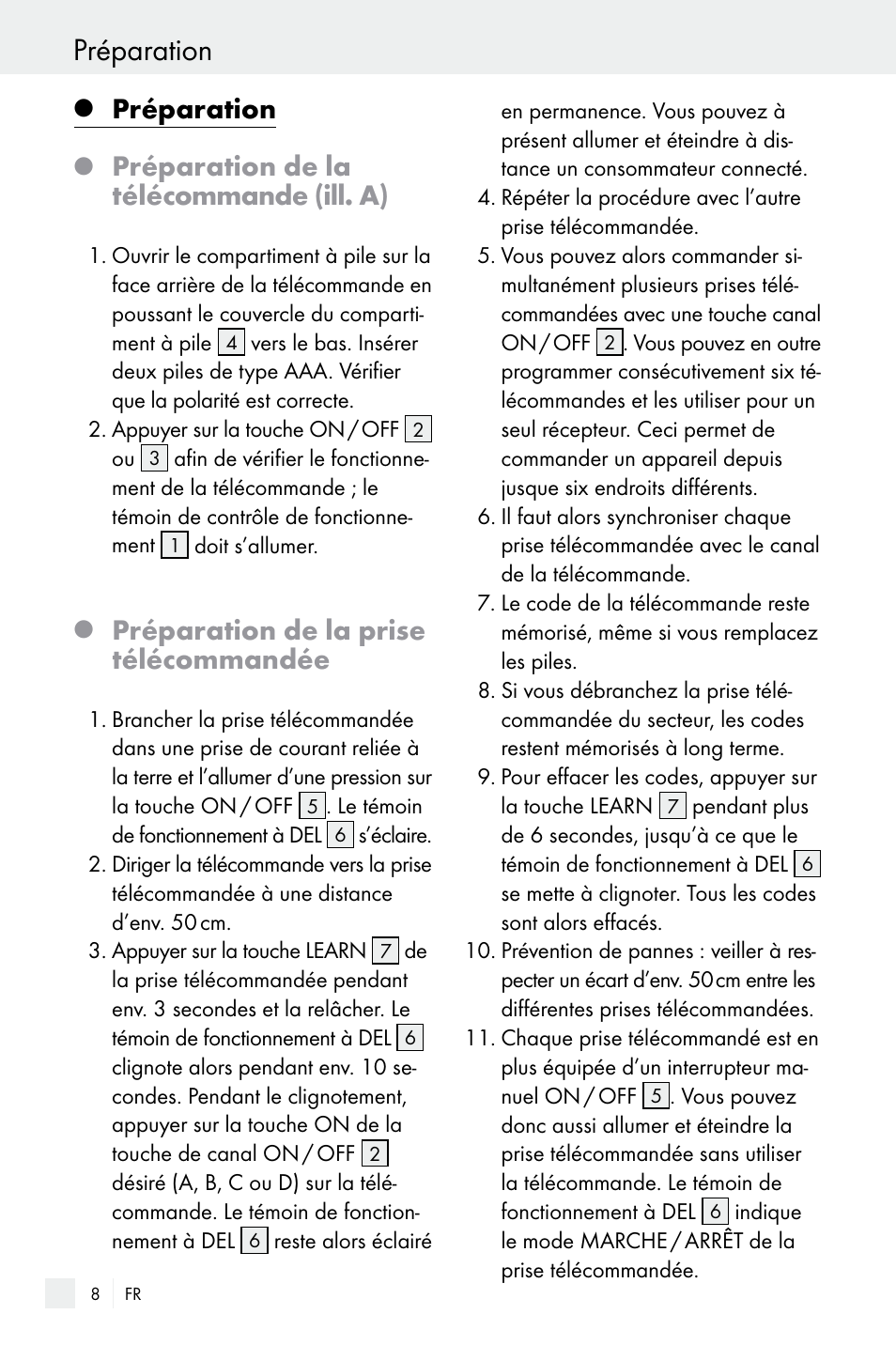 Préparation, Préparation de la télécommande (ill. a), Préparation de la prise télécommandée | Silvercrest Electrical Sockets User Manual | Page 8 / 29