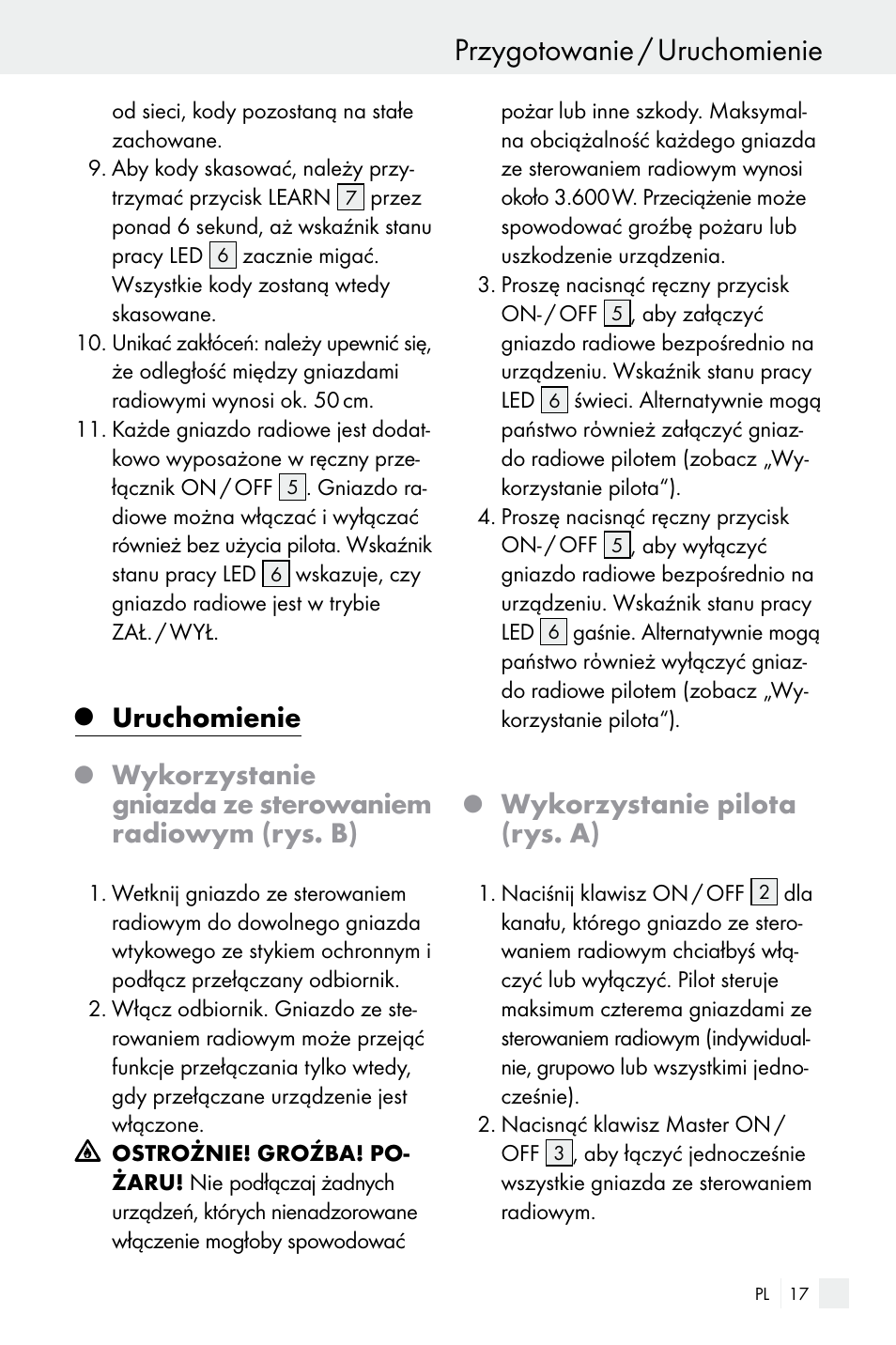 Przygotowanie / uruchomienie, Uruchomienie, Wykorzystanie pilota (rys. a) | Silvercrest Electrical Sockets User Manual | Page 17 / 45