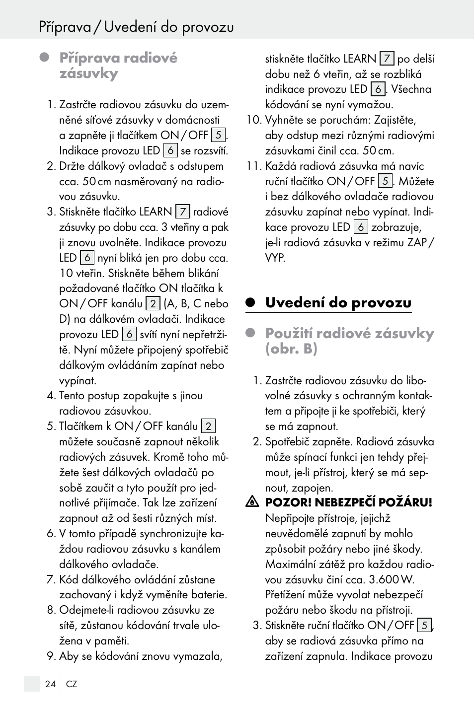 Příprava / uvedení do provozu, Příprava radiové zásuvky, Uvedení do provozu | Použití radiové zásuvky (obr. b) | Silvercrest Electrical Sockets User Manual | Page 24 / 45