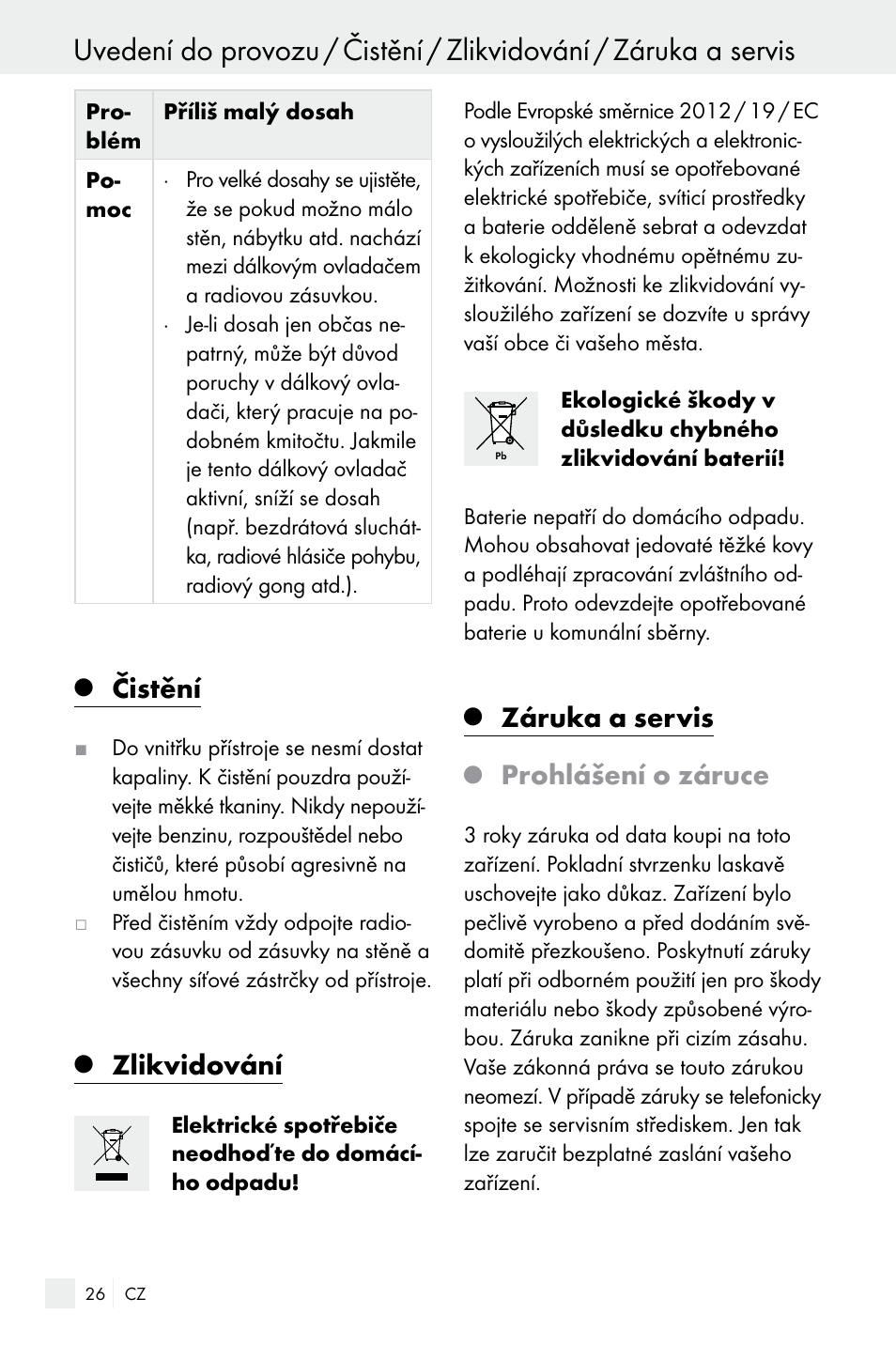 Čistění, Zlikvidování, Záruka a servis | Prohlášení o záruce | Silvercrest Electrical Sockets User Manual | Page 26 / 45