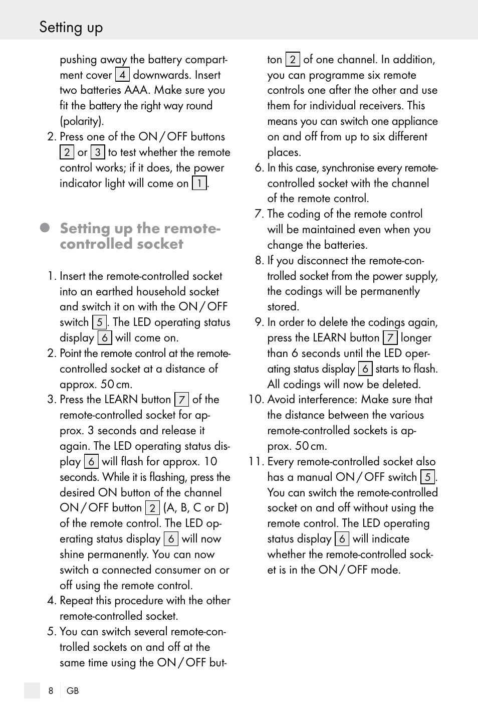 Setting up, Setting up the remote- controlled socket | Silvercrest Electrical Sockets User Manual | Page 8 / 45