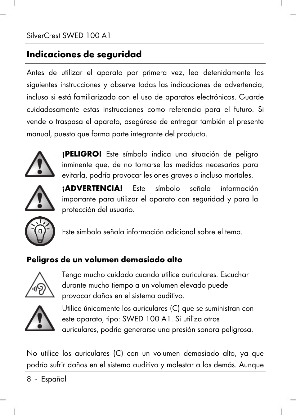 Indicaciones de seguridad | Silvercrest SWED 100 A1 User Manual | Page 10 / 126