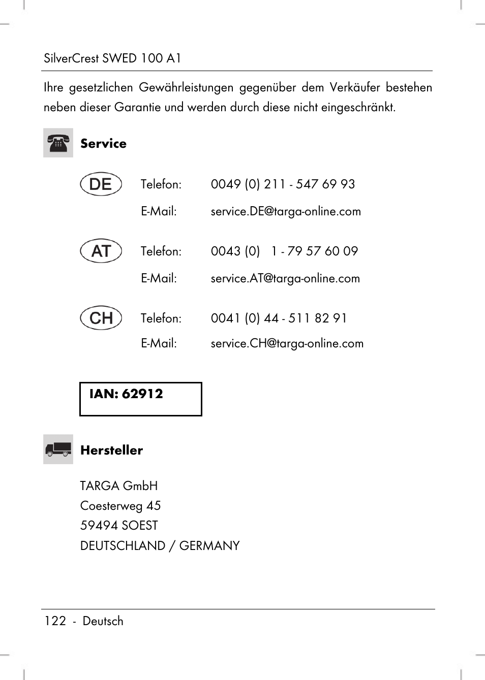 Silvercrest SWED 100 A1 User Manual | Page 124 / 126
