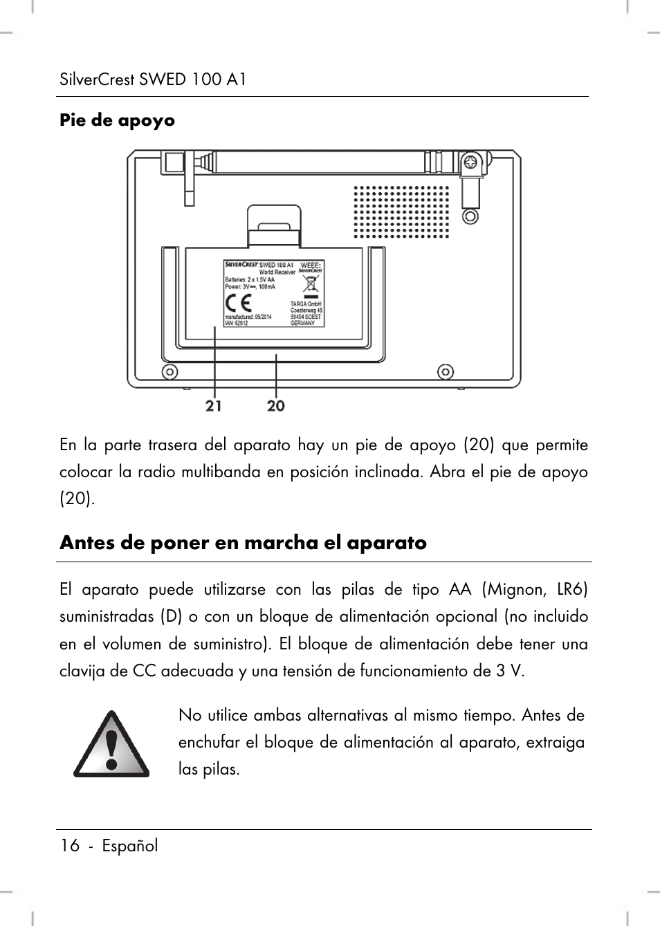 Antes de poner en marcha el aparato | Silvercrest SWED 100 A1 User Manual | Page 18 / 126
