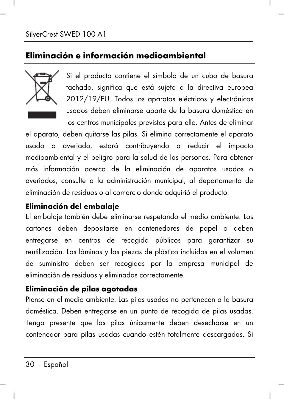 Eliminación e información medioambiental | Silvercrest SWED 100 A1 User Manual | Page 32 / 126