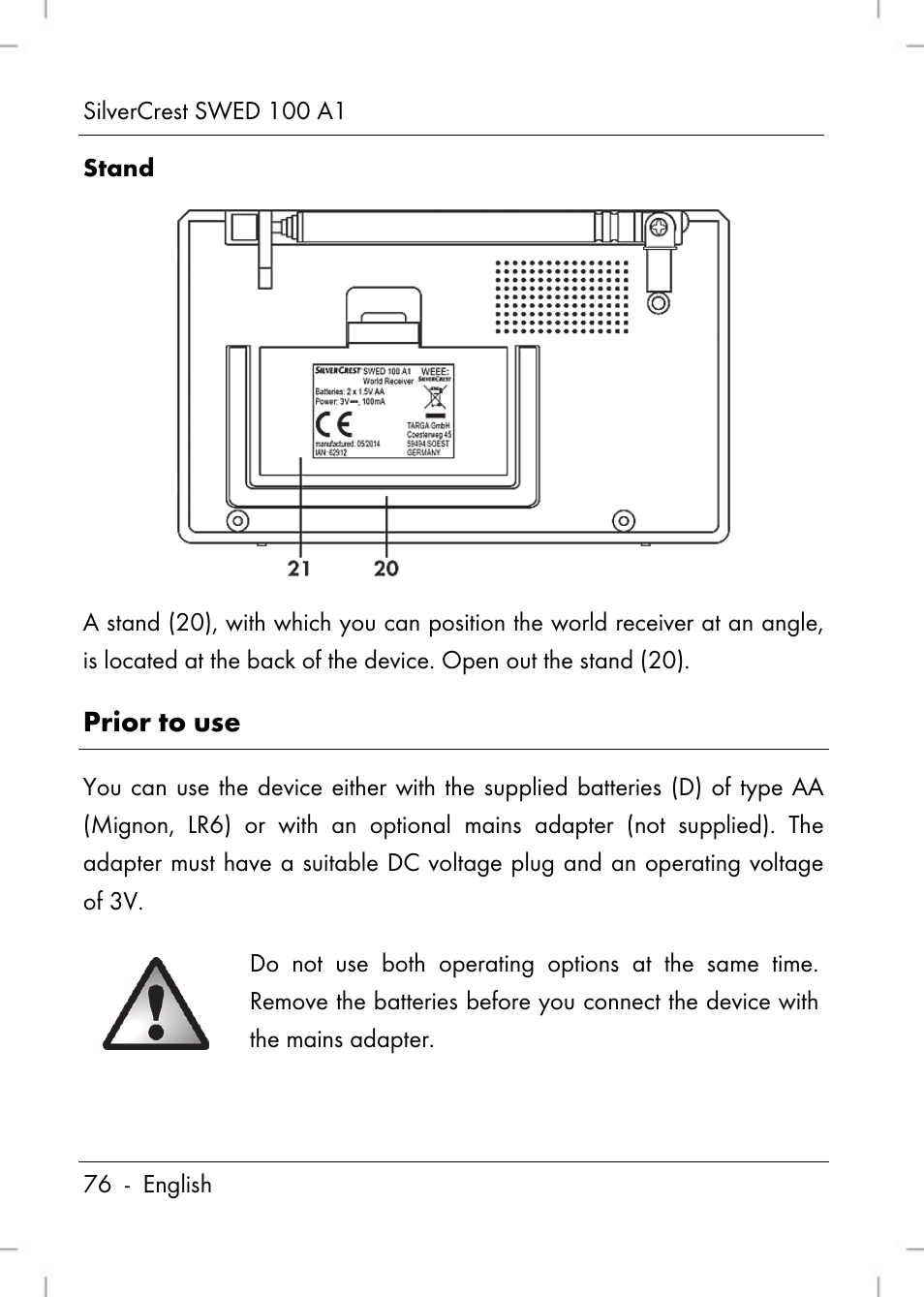 Prior to use | Silvercrest SWED 100 A1 User Manual | Page 78 / 126