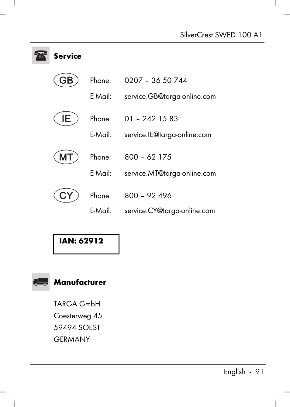 Silvercrest SWED 100 A1 User Manual | Page 93 / 126