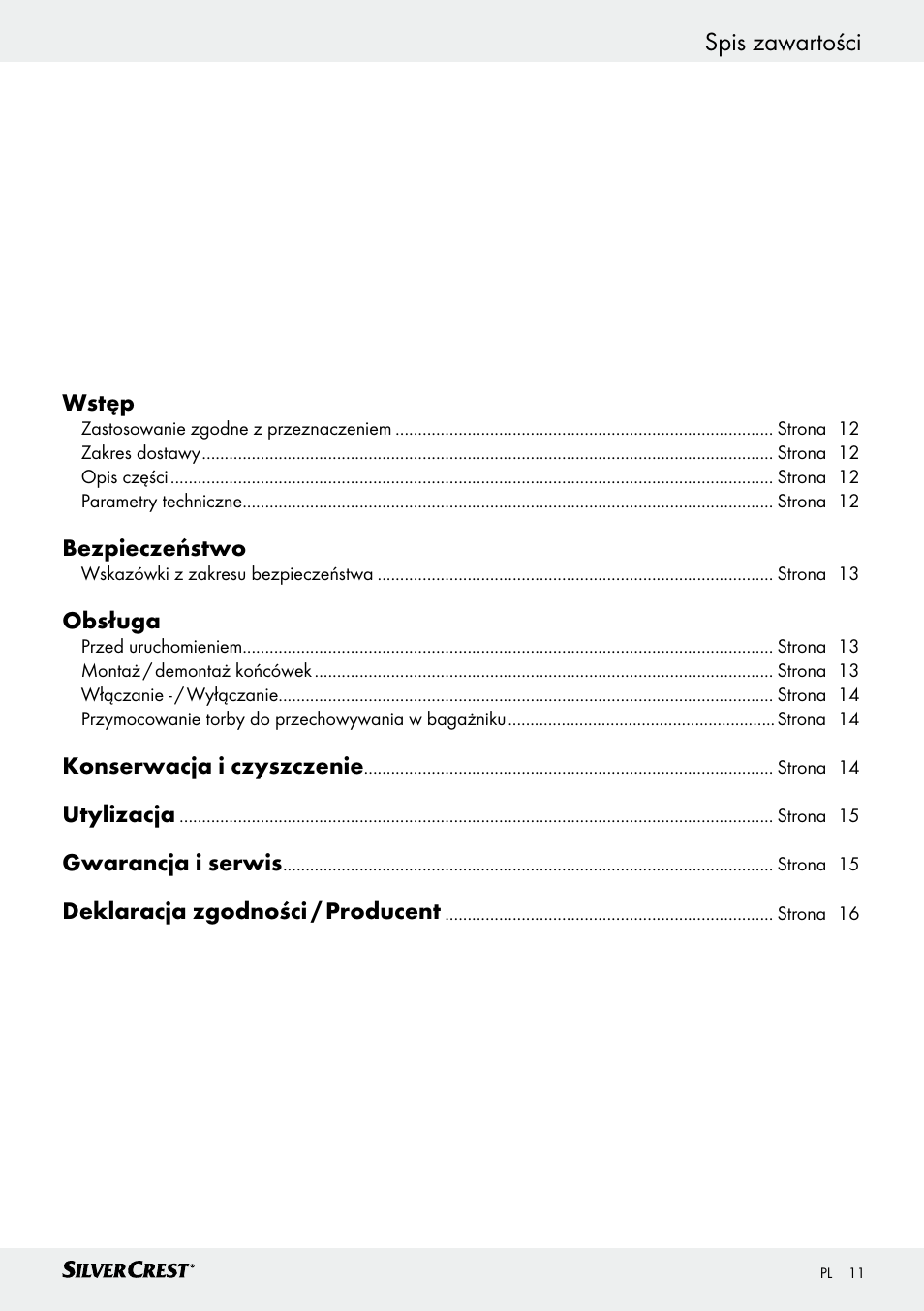 Spis zawartości | Silvercrest SHS 12.0 A1 User Manual | Page 11 / 47