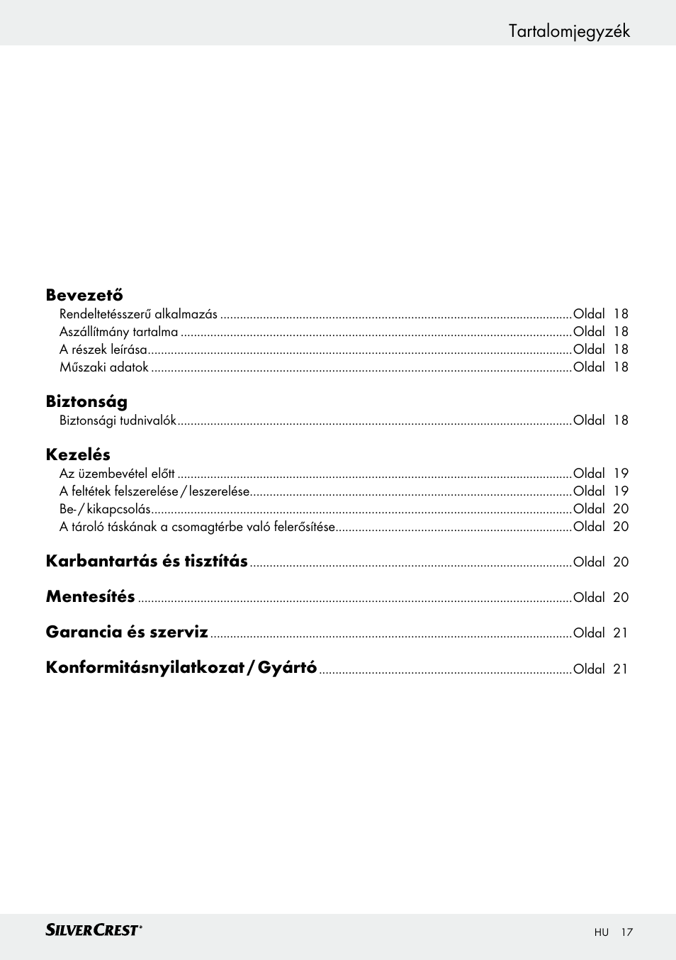 Tartalomjegyzék | Silvercrest SHS 12.0 A1 User Manual | Page 17 / 47