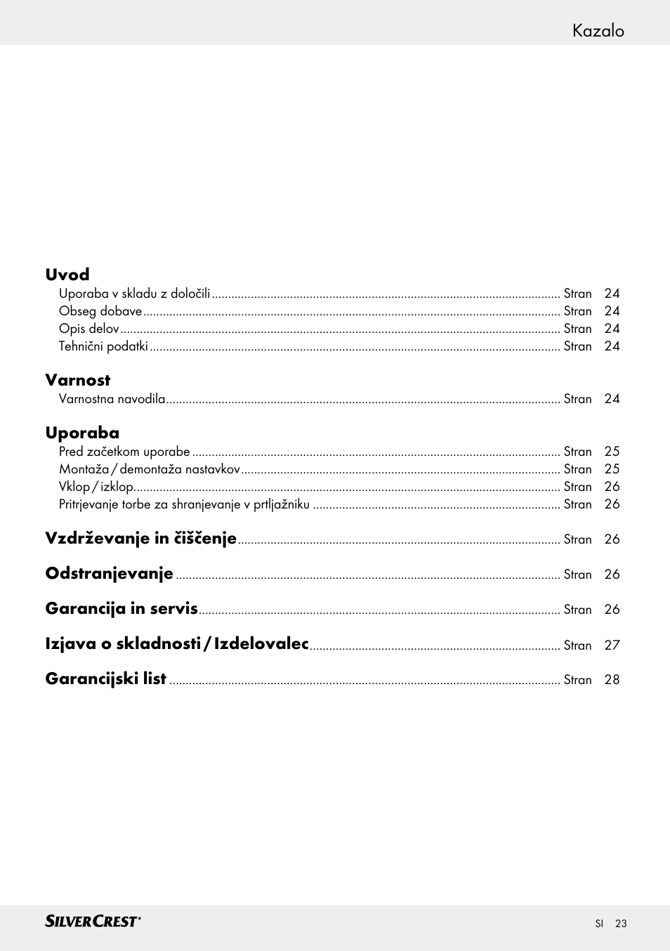 Kazalo | Silvercrest SHS 12.0 A1 User Manual | Page 23 / 47