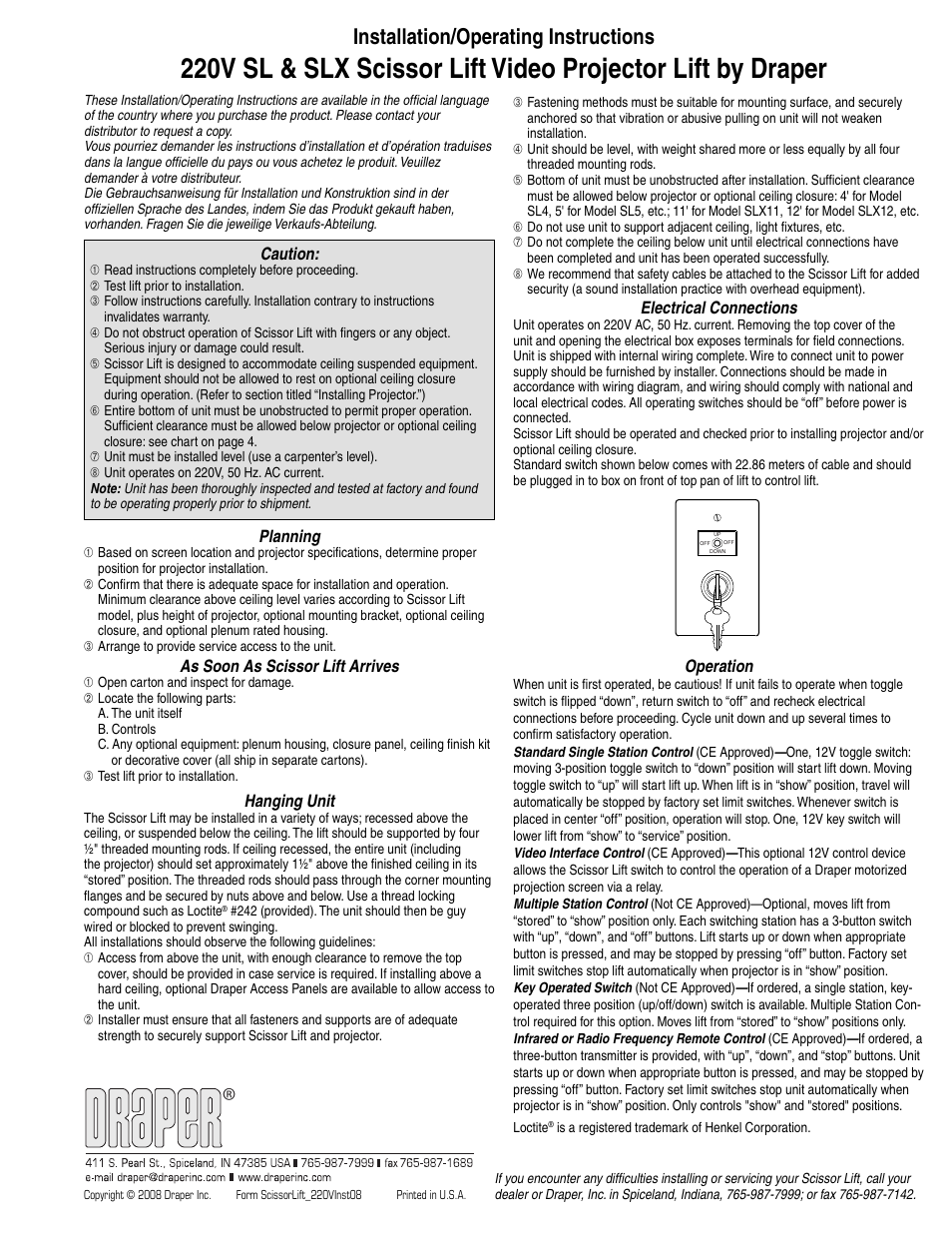 Draper 220V SLX User Manual | 6 pages