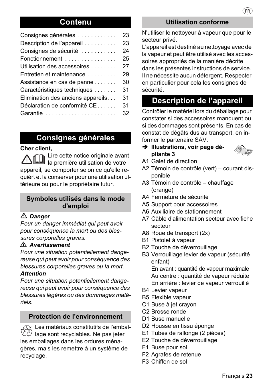 Contenu, Consignes générales, Description de l’appareil | Silvercrest SDR 1500 A1 User Manual | Page 23 / 86