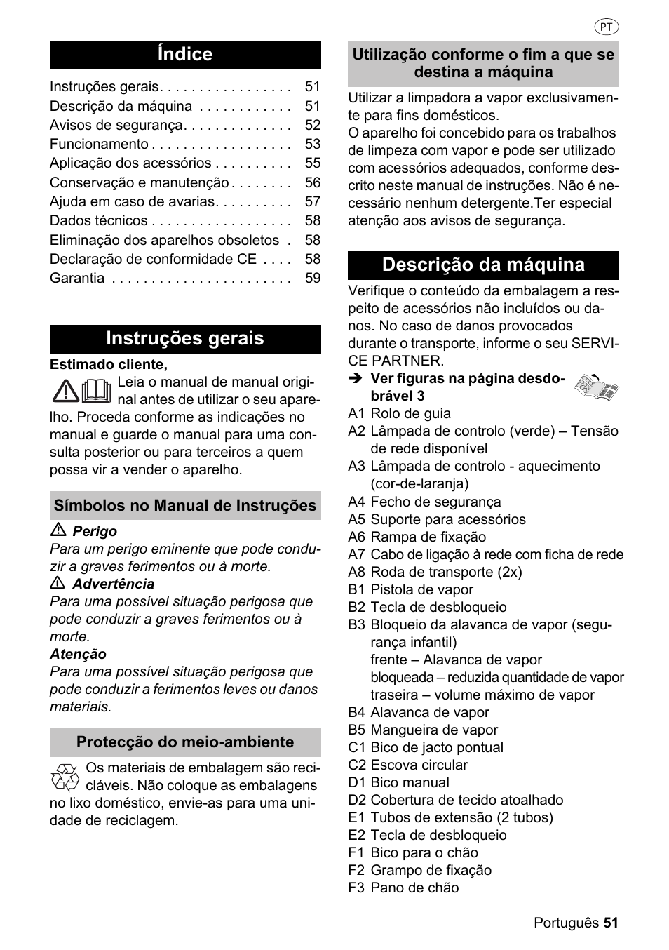 Índice, Instruções gerais, Descrição da máquina | Silvercrest SDR 1500 A1 User Manual | Page 51 / 86