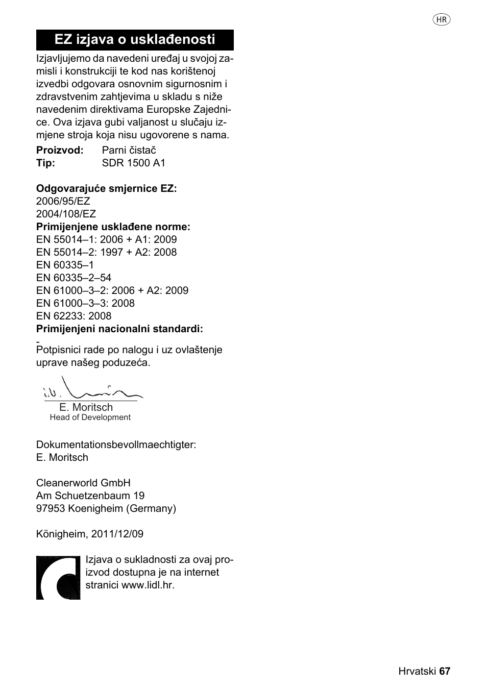 Ez izjava o usklađenosti | Silvercrest SDR 1500 A1 User Manual | Page 67 / 86