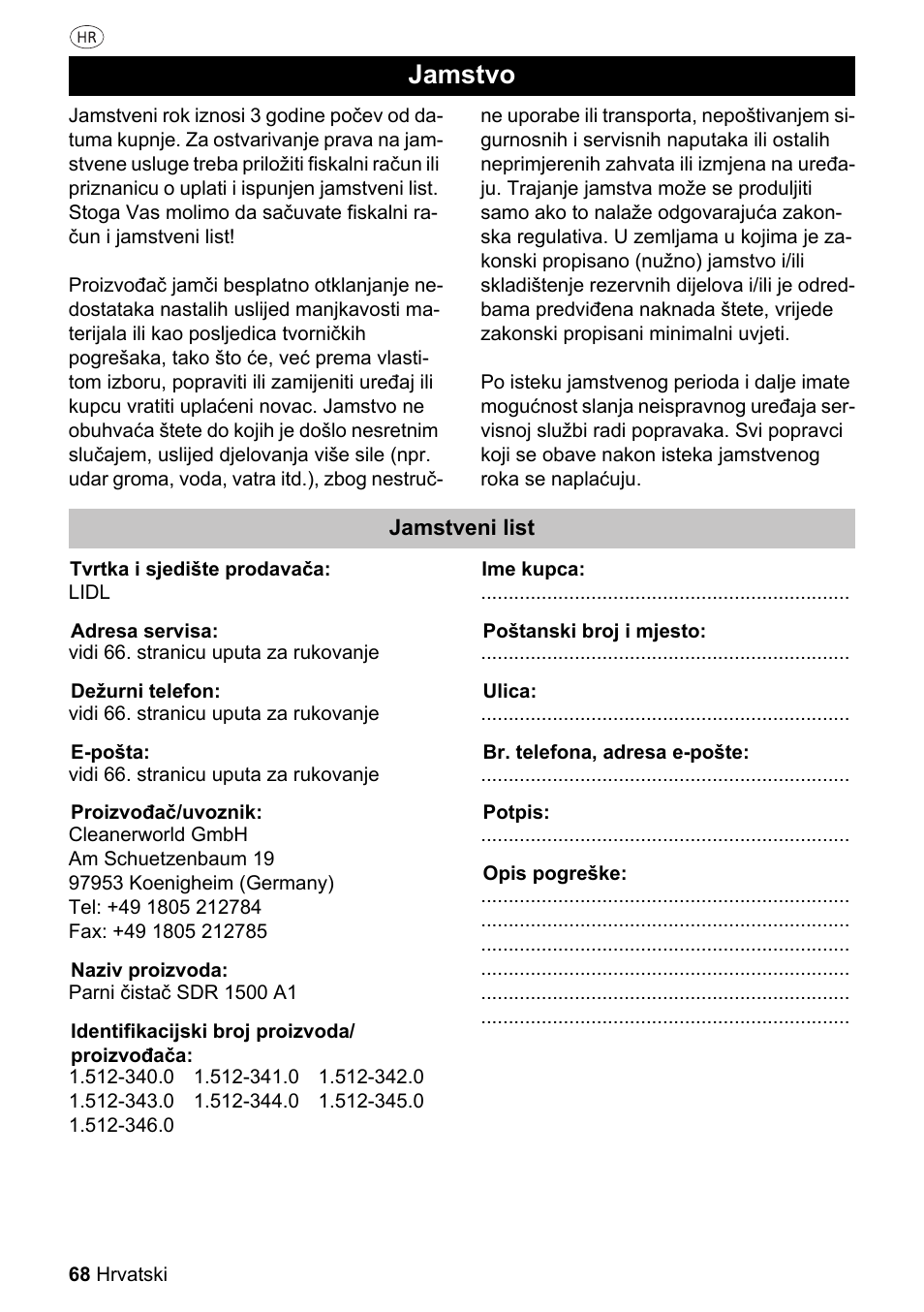 Jamstvo | Silvercrest SDR 1500 A1 User Manual | Page 68 / 86
