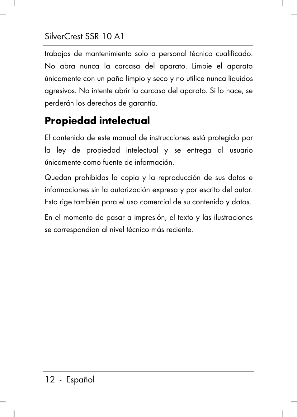 Propiedad intelectual | Silvercrest SSR 10 A1 User Manual | Page 14 / 74