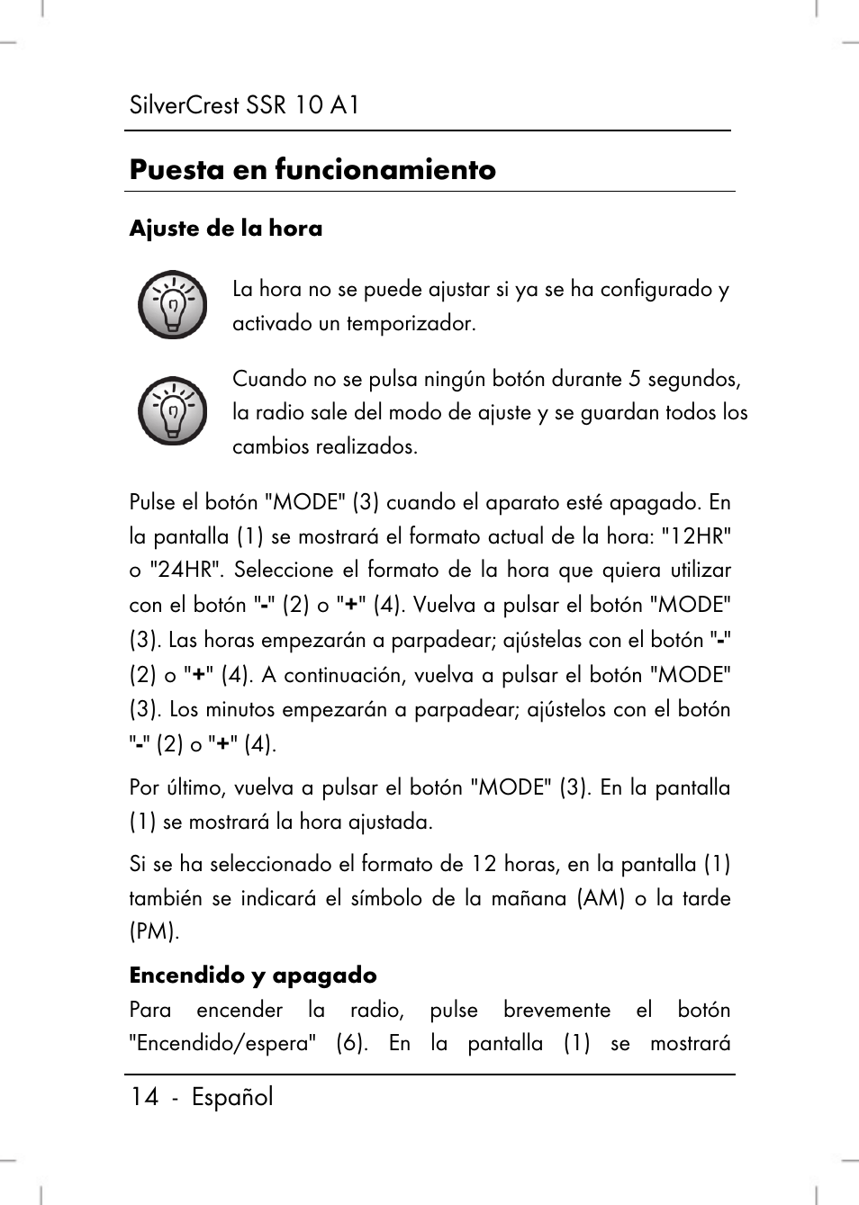 Puesta en funcionamiento | Silvercrest SSR 10 A1 User Manual | Page 16 / 74