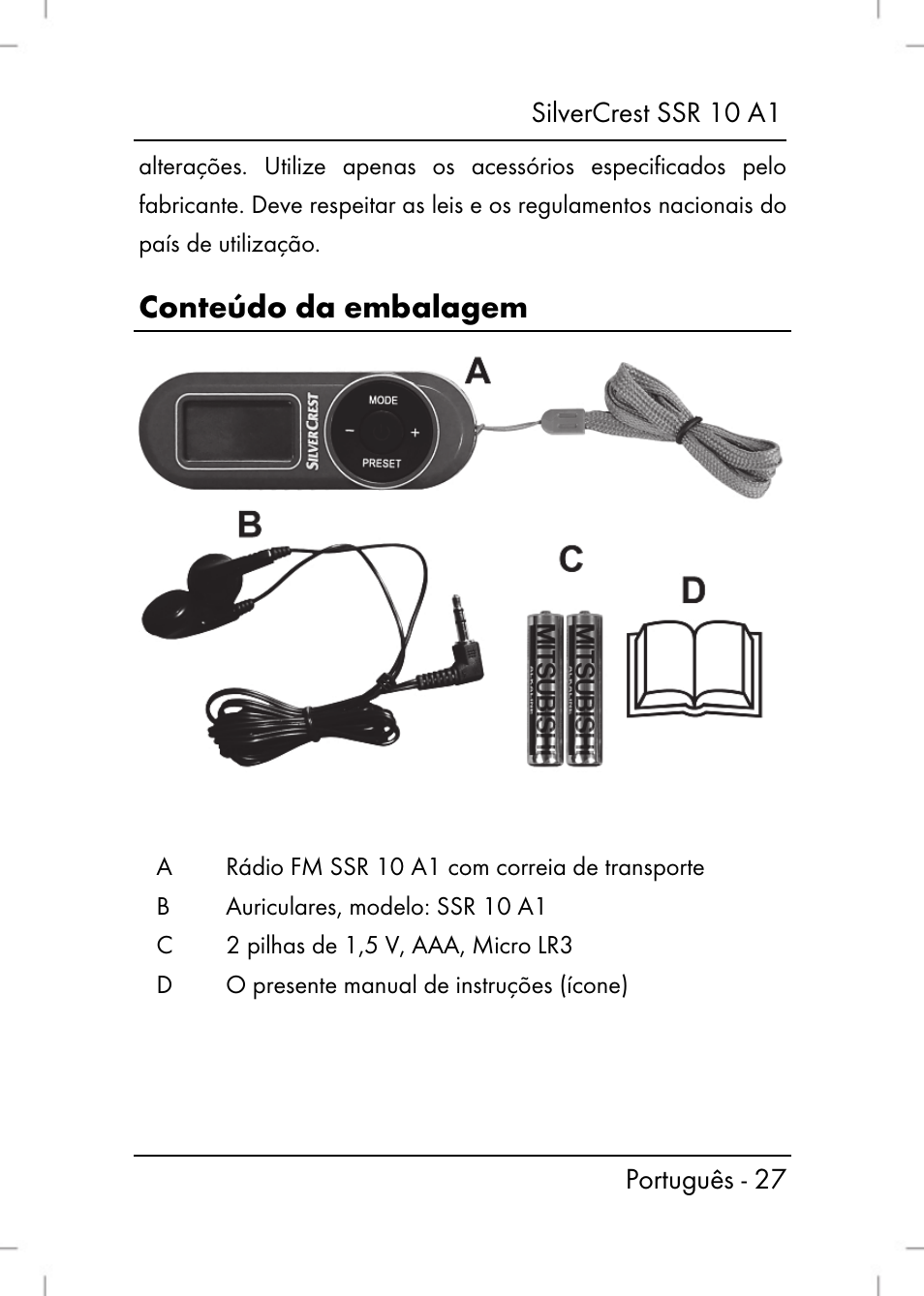 Conteúdo da embalagem | Silvercrest SSR 10 A1 User Manual | Page 29 / 74