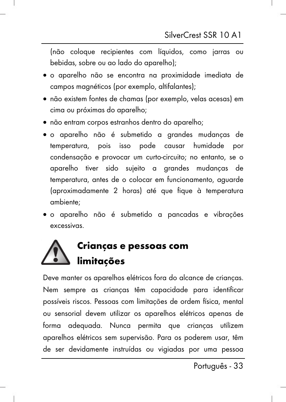 Crianças e pessoas com limitações | Silvercrest SSR 10 A1 User Manual | Page 35 / 74