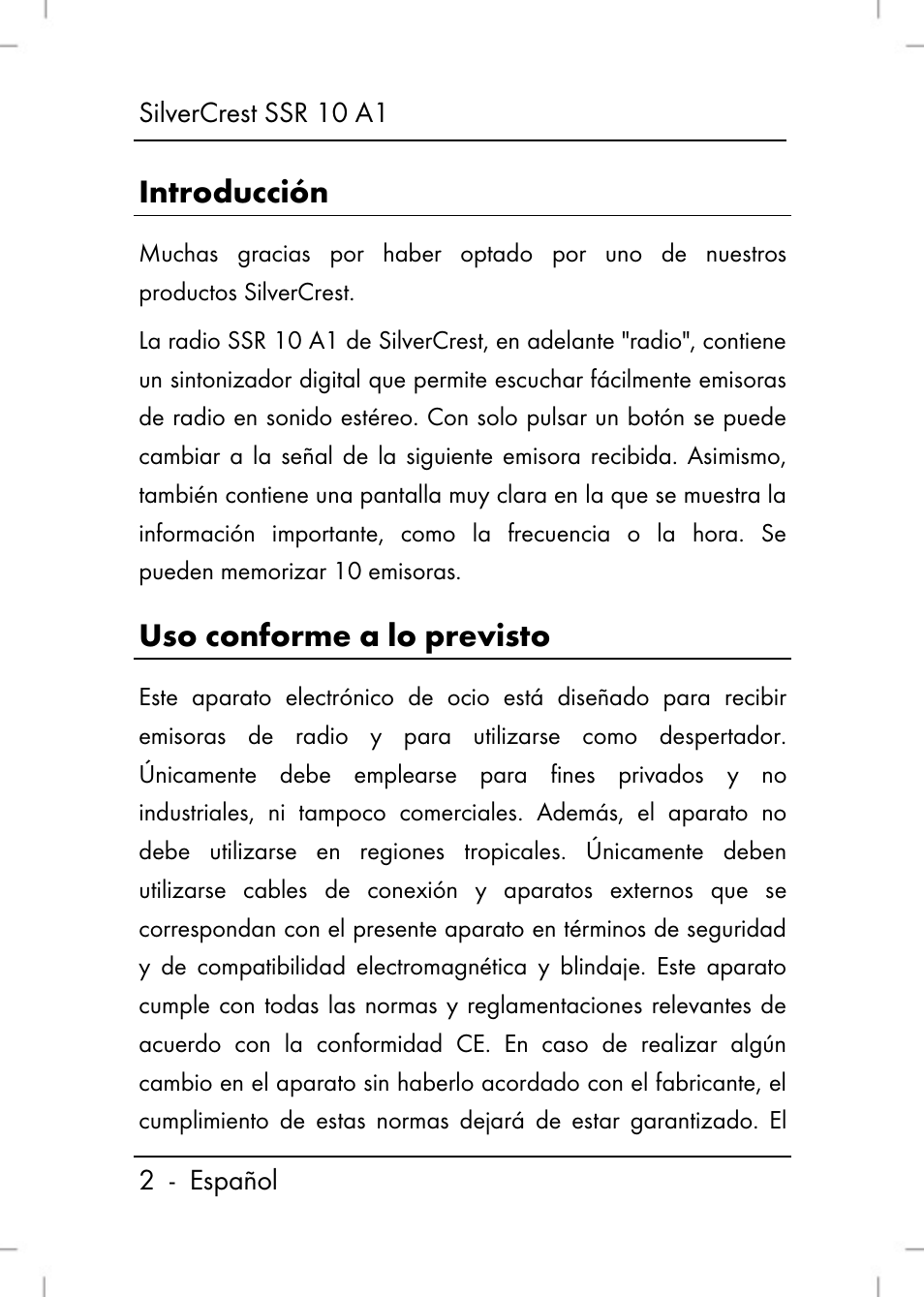 Introducción, Uso conforme a lo previsto | Silvercrest SSR 10 A1 User Manual | Page 4 / 74