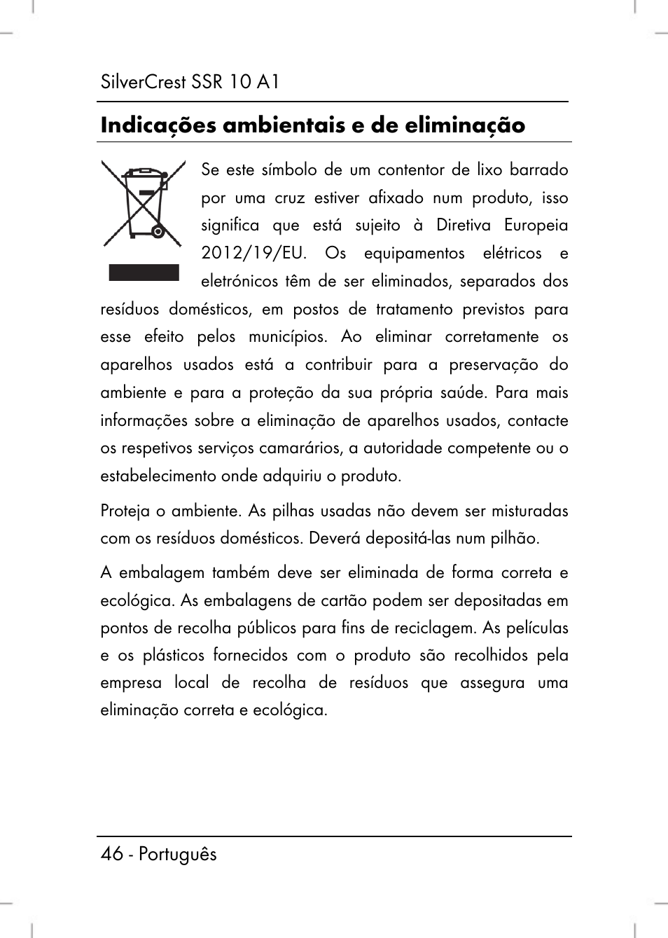Indicações ambientais e de eliminação | Silvercrest SSR 10 A1 User Manual | Page 48 / 74