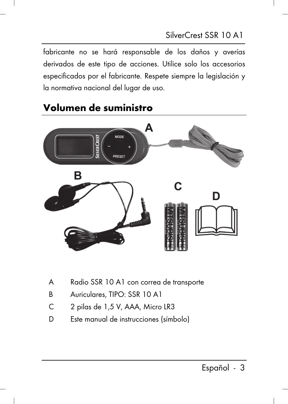 Volumen de suministro | Silvercrest SSR 10 A1 User Manual | Page 5 / 74