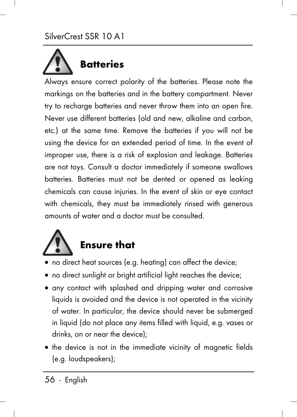 Batteries, Ensure that | Silvercrest SSR 10 A1 User Manual | Page 58 / 74