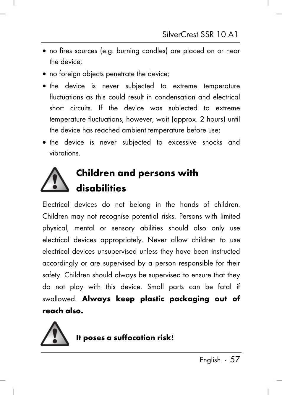 Children and persons with disabilities, Silvercrest ssr 10 a1 | Silvercrest SSR 10 A1 User Manual | Page 59 / 74