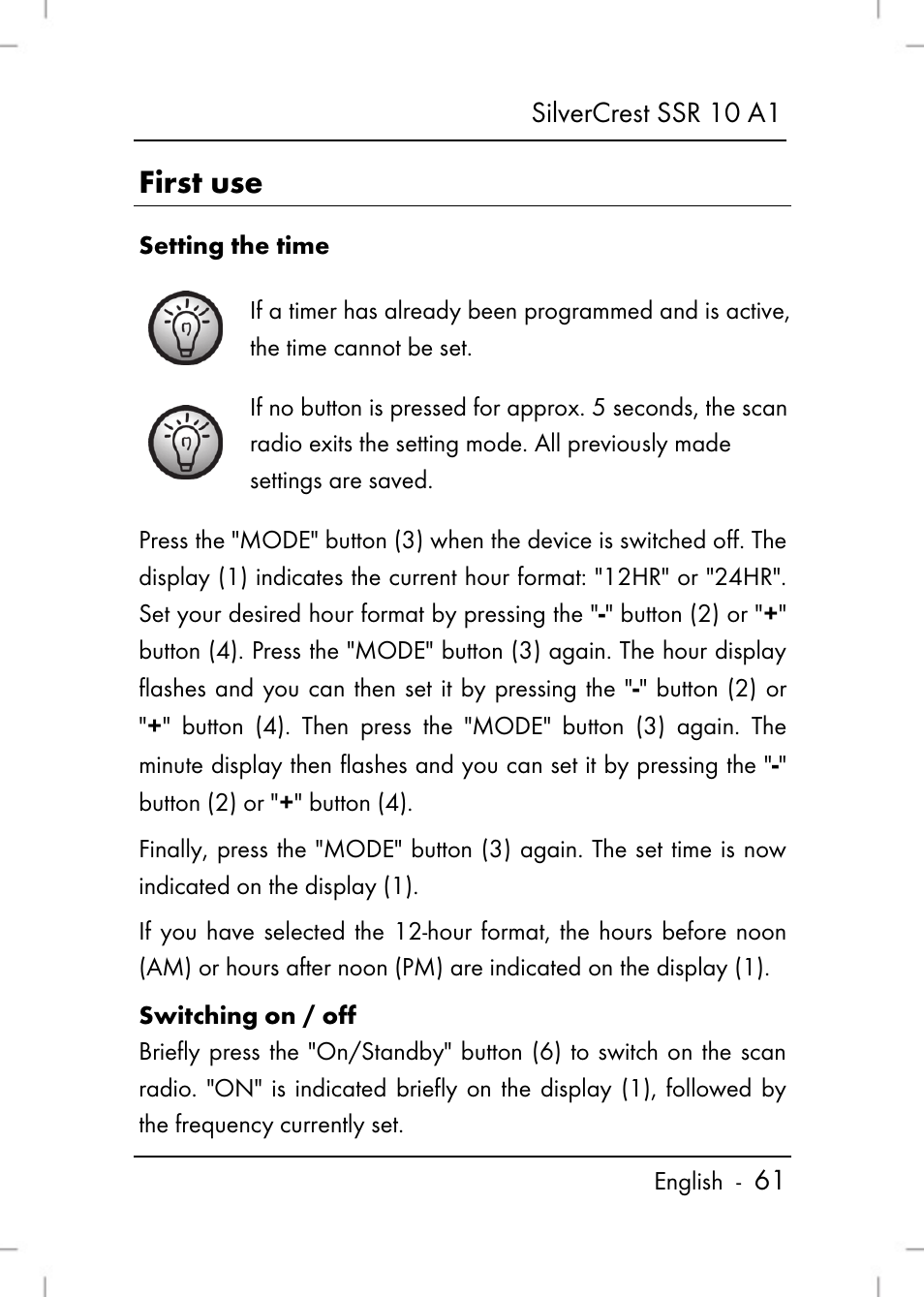 First use | Silvercrest SSR 10 A1 User Manual | Page 63 / 74