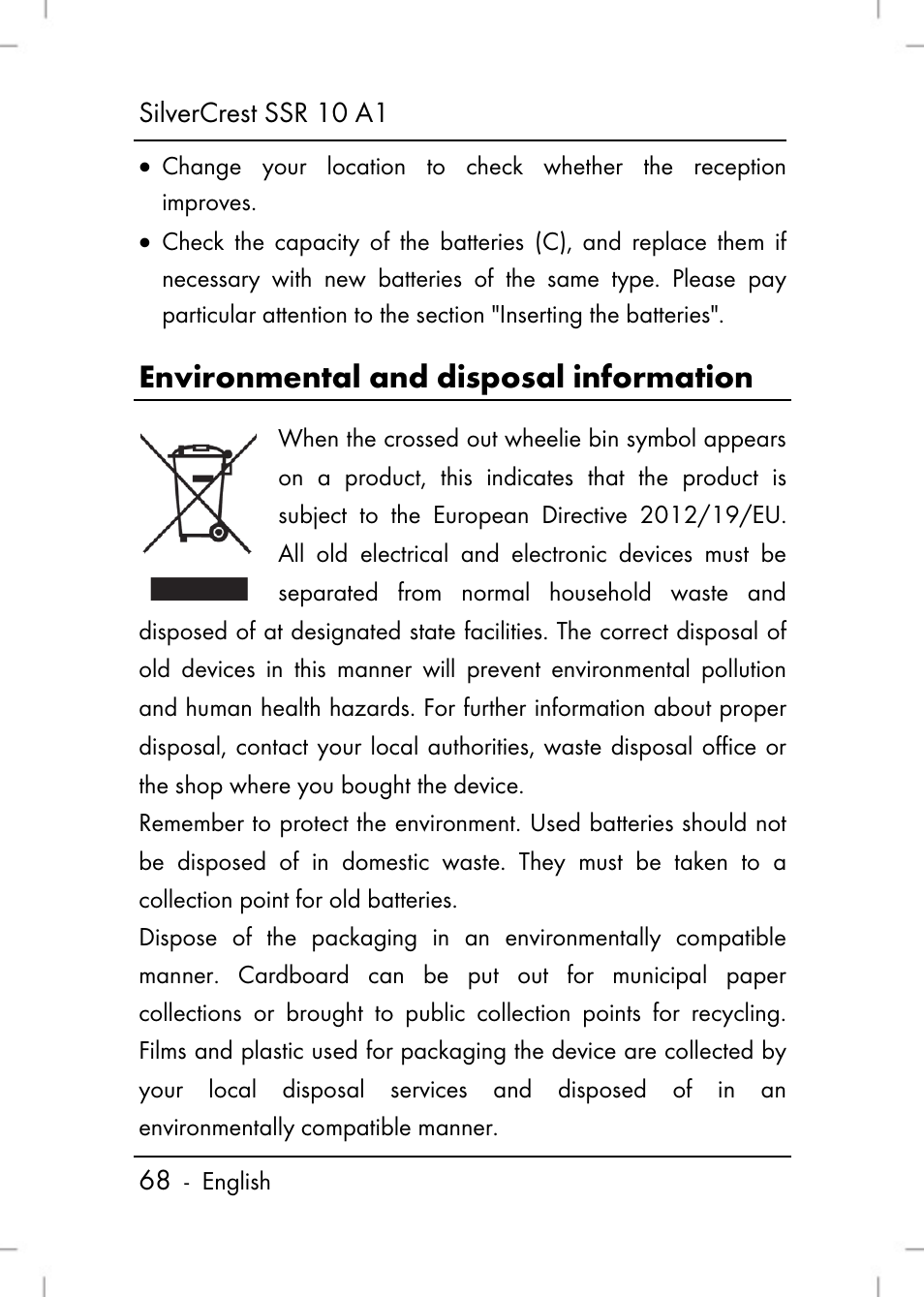 Environmental and disposal information | Silvercrest SSR 10 A1 User Manual | Page 70 / 74