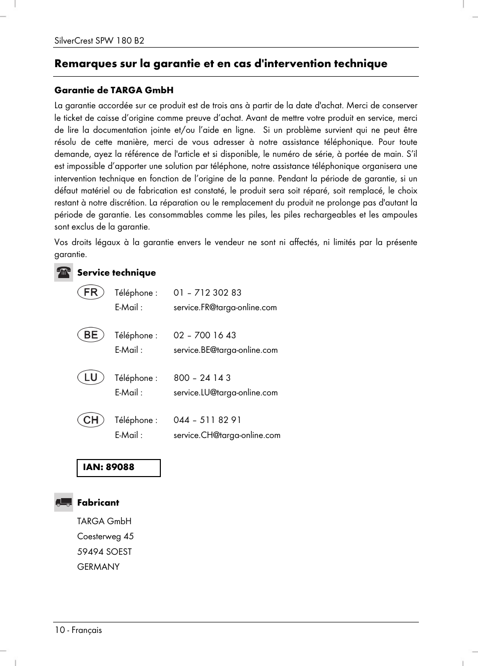 Silvercrest SPW 180 B2 User Manual | Page 12 / 40