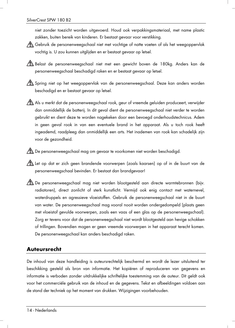Auteursrecht | Silvercrest SPW 180 B2 User Manual | Page 16 / 40